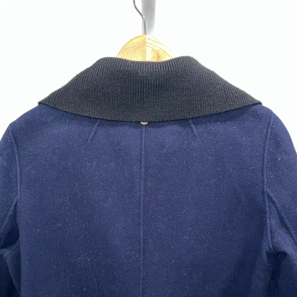Mackage Navy Wool Blend Pea Coat Knit Collar Jacket Medium - Picture 10 of 13